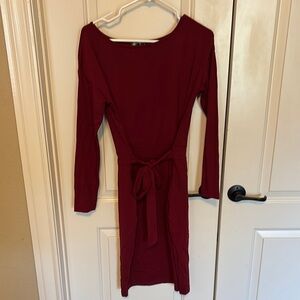 Long Sleeve Burgundy Midi Dress